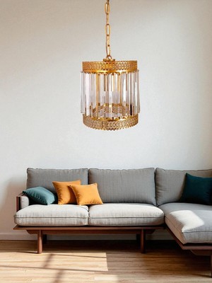 UltraMint Luna Tekli Avize, Gold Metal ve Tabut Kristal Taşlı Modern Tasarım