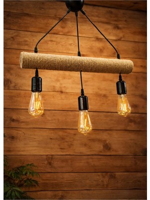 UltraMint Modern 3'lü Ahşap Bambu Sarkıt Avize, Rustik ve Şık Tasarım