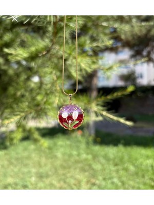 Bag And Shine Çelik Kızıl Inci Detaylı Yaprak Kolye
