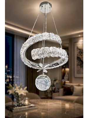 UltraMint Modern 3 Renk Işıklı Sarkıt LED Avize, Krom Kasa, Çok Kullanımlı