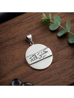Ebrar Silver Gümüş Hasbiyallah Kolye Ucu (Allah Bana Yeter) Yazılı Mat Gümüş Erkek Kolye Ucu