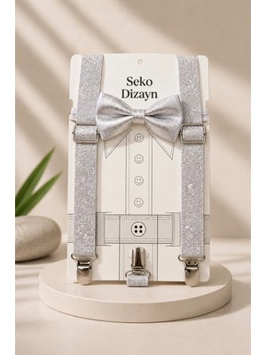 Seko Dizayn 1-14 Yaş Gümüş Erkek Çocuk Ayarlanabilir Askı Papyon Seti
