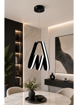 UltraMint Modern Siyah LED Sarkıt Avize, 3 Renk Yanabilen, Salon Için Şık Aydınlatma