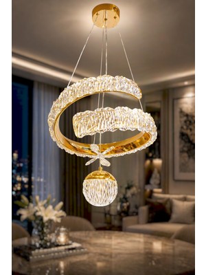 UltraMint 3 Renkli Kumandalı Modern Sarkıt LED Avize, Gold, Salon, Mutfak ve Hol Için