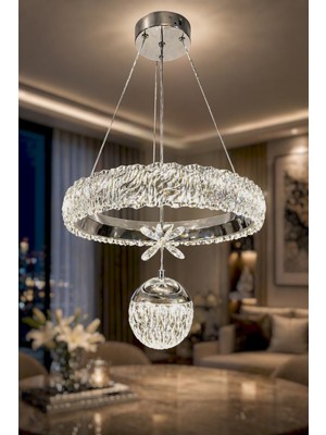 UltraMint Modern 3 Renk Işıklı Kumandalı Sarkıt LED Avize Krom Kasa