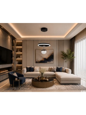 UltraMint Modern Siyah Sarkıt Avize, 3 Renk Yanabilen, Şık ve Şık Tasarım