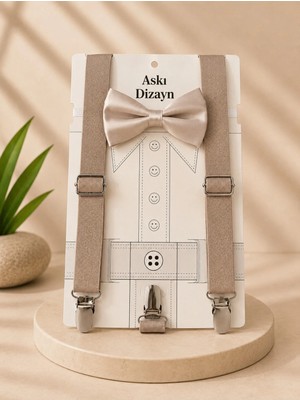 Seko Dizayn 1-14 Yaş Bej Erkek Çocuk Ayarlanabilir Askı Papyon Seti