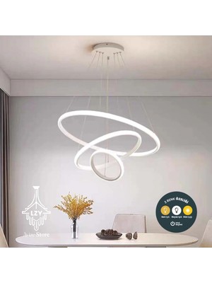 UltraMint Şık Beyaz Modern Sarkıt LED Avize, Kumandalı, Salon ve Oturma Odası Için