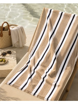 Ege Cotton Riviera Luxe Çizgili Plaj Havlusu 90X150 cm Bej