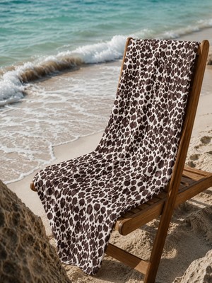 Ege Cotton Safari Luxe Leopar Desenli Plaj Havlusu 80X160 cm Kahverengi | Premium Deniz ve Havuz Havlusu