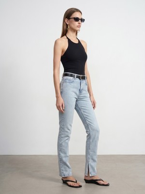 Dilvin 72326 Yanı Yırtmaçlı Straight Jean-Mavi