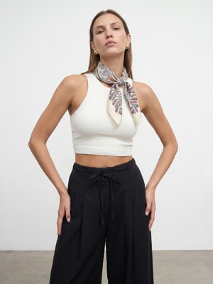 Dilvin 32941 Kolsuz Crop Top-Ekru