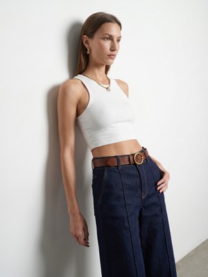 Dilvin 32941 Kolsuz Crop Top-Beyaz