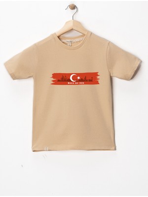 Dekim Moda Erkek Çocuk Kısa Kollu Bisiklet Yaka "türkiye, Milli Takım" Baskılı Tişört Mevsimlik Pamuklu