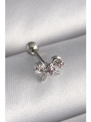 Hsc Bilişim 316L Çelik Gümüş Renk Zirkon Taşlı Kurdele Tragus Piercing