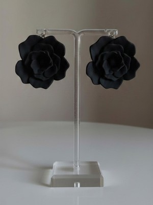 Eosanthe Büyük Siyah Gül Çiçek Küpe - 6 cm Minimalist Halka/çivili Gül Çiçek Küpe
