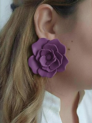 Eosanthe Büyük Lila Violet Gül Çiçek Küpe - 6 cm Minimalist Halka/çivili Gül Çiçek Küpe