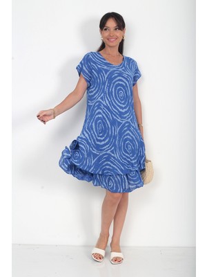 By Saygı Kadın Italyan Cotton Spiral Desenli Astarlı Kısa Elbise