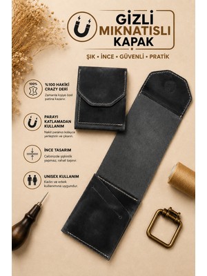 Wibego %100 Hakiki Crazy Deri Para Portföyü, Gizli Mıknatıslı Kapaklı Minimalist Kartlıklı Cüzdan, Ince Tasarım Erkek Kadın Unisex Cep Cüzdanı