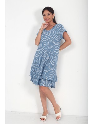 By Saygı Kadın Italyan Cotton Spiral Desenli Astarlı Kısa Elbise