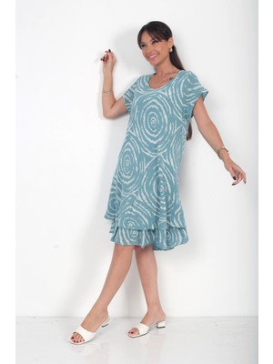 By Saygı Kadın Italyan Cotton Spiral Desenli Astarlı Kısa Elbise