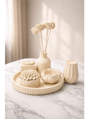 Gizem Design Products Krem Dekoratif Vazo Seti
