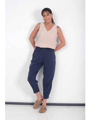 By Saygı Kadın Beli Lastikli Cepli Italyan Cotton Lyocell Şalvar Pantolon