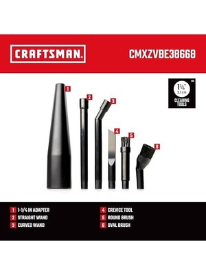 CMXZVBE38668 1-1/4 Inç. 6 Parça Islak/kuru Vakum Mikro Temizleme Ek Kiti, Siyah