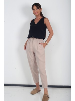 By Saygı Kadın Beli Lastikli Cepli Italyan Cotton Lyocell Şalvar Pantolon