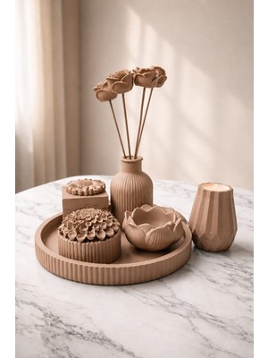 Gizem Design Products Sütlü Kahverengi Dekoratif Vazo Seti