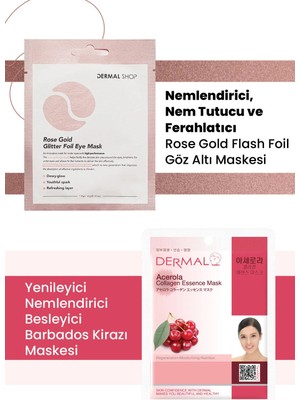 3 Katmanlı Rose Gold Göz Maskesi ve Yenileyici, Nemlendirici, Besleyici Barbados Kirazı Özlü Kolajen Maske Seti 2 Adet