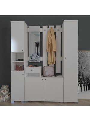 Remaks Manolya Beyaz Vestiyer Portmanto Takımı Modern Tasarım 150 cm Genişlik 178 cm Yükseklik