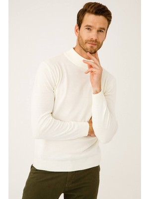 İGS Kemik Modern Fit Dar Kalıp Yarım Balıkçı Düz Uzun Kollu Triko