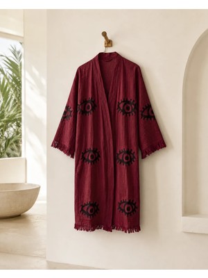 Orbit Müslin Kimono Bornoz, Saçaklı Plaj Elbisesi, Yazlık Sabahlık, Hafif Kurulanma Örtüsü, Spa Hamam Havuz ve Tatil Kullanımı