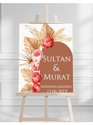 Artrise Dekorasyon Söz Nişan Düğün Için 50X70 Karşılama Panosu - Çiçek Desenli 003