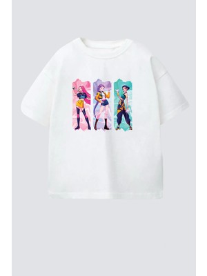 Monila Kız Çocuk Pamuklu Bisiklet Yaka Huntrix Baskılı T-Shirt