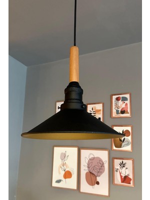 UltraMint Modern Siyah Metal Sarkıt Avize, Ahşap Detaylı, Dekoratif ve Şık Tasarım