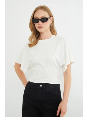 FullaModa Yarasa Kol Bisiklet Yaka Crop Bluz