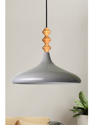 UltraMint Gri Ahşap Tekli Sarkıt Avize, Salon, Mutfak, Cafe, Butik Aydınlatma