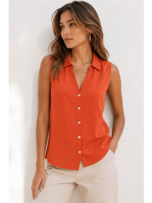 Fashion Friends Kolsuz Kiremit Kadın Gömlek 26Y0369K1