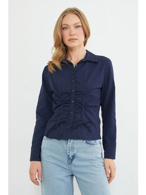 FullaModa Önü Büzgülü Slim Fit Gömlek