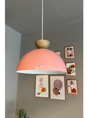 UltraMint Pembe Avize Bej Şapka Tekli Sarkıt, Salon, Kuaför, Cafe, Dekoratif Aydınlatma
