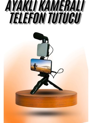 AyrStore Telefon Tutucu Mini Mikrofonlu Tripod Vlog Çekim Video