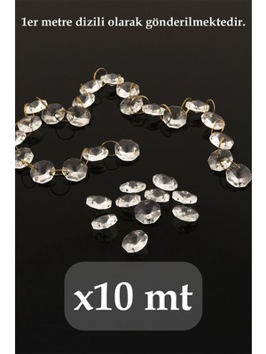 UltraMint 10 Metre 500 Adet Kristal Octagon Dizili Avize Taşı, Gold Halkalı
