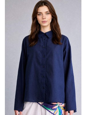 DeFacto Regular Fit Vual Uzun Kollu Lacivert Tunik H5281AX26SM
