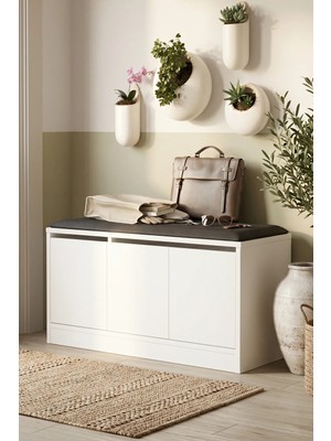 Yurudesign More Puflu Ayakkabılık 3 Kapaklı Dolap 90CM Beyaz Mr2-W