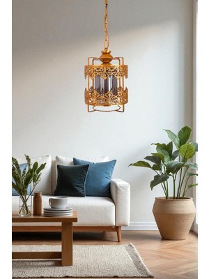 UltraMint Modern Füme Camlı Altın Renkli Taç Sarkıt Avize