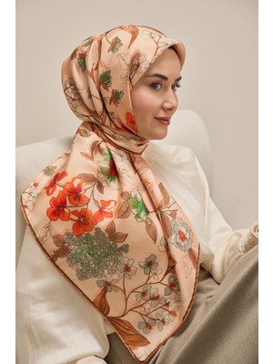 Silk Home Twill Ipek Eşarp Çiçek Rüyası Pudra Pembe 90X90