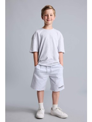 DeFacto Oversize Baskılı Optik Açık Gri Melanj Şort Erkek Çocuk H7915A826HS