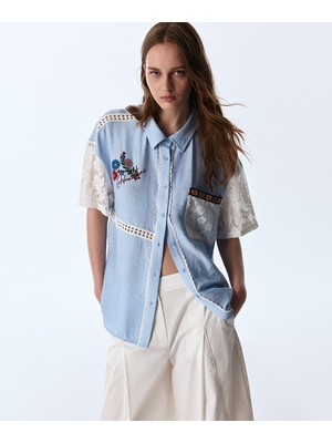 Twist Floral Baskılı Colorblock Gömlek TS1260025386028
